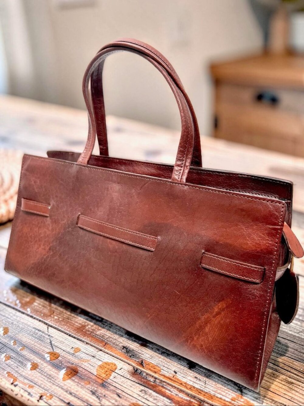 New-Classic  IBIZA Aoyama  Choco Brown Leather Hand Shoulder Bag + Silk Scarf (8 - Picture 4 of 16